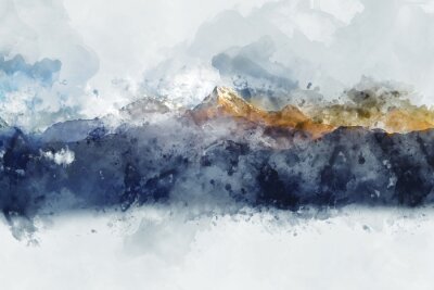 Obraz Abstrakcyjny akwarelowy krajobraz z górami