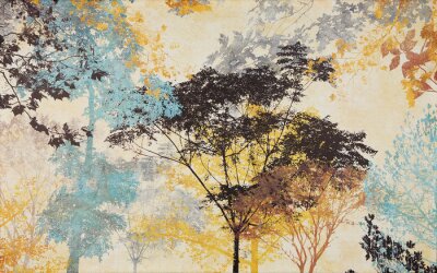 Obraz Abstrakcyjny malunek z drzewami w stylu vintage
