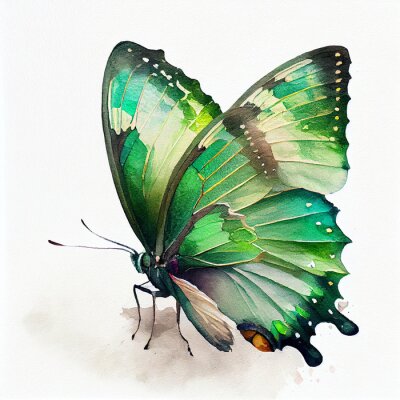 Obraz Akwarela z zielonym motylem