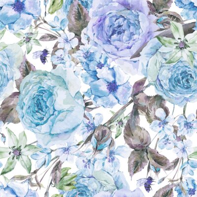 Obraz Akwarelowe kwiaty w odcieniach błękitu