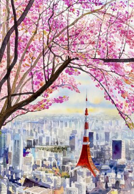 Obraz Akwarelowy widok na Tokio