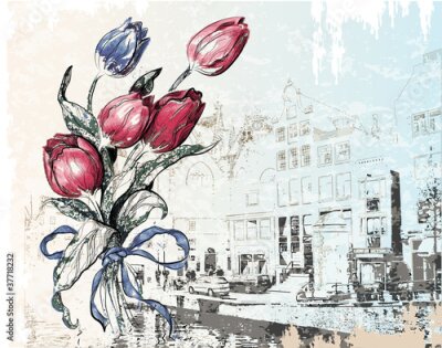 Obraz Amsterdam i tulipany