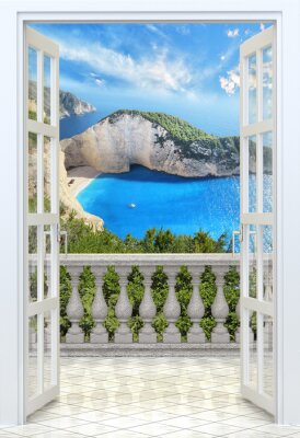 Obraz Balkon z betonową balustradą z widokiem na ocean