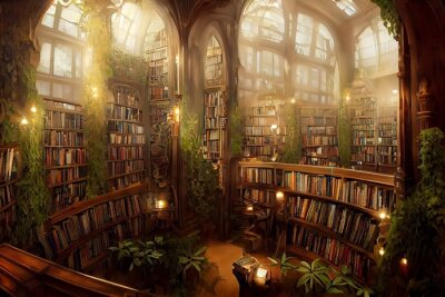 Obraz Biblioteka fantasy z setkami książek