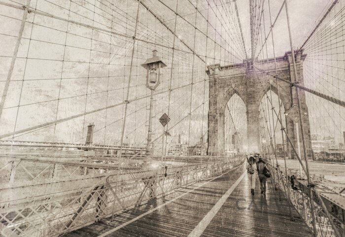 Obraz Brooklyn Bridge na zdjęciu retro