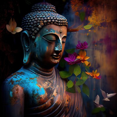 Obraz Budda na tle kolorowych kwiatów