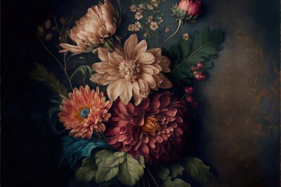 Obraz Bukiet kwiatów na ciemnym tle