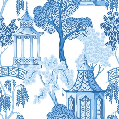 Obraz Chinoiserie błękitne świątynie