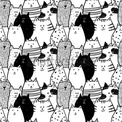 Obraz Czarno-biała grafika z kotami