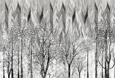 Obraz Czarno-białe sylwetki drzew