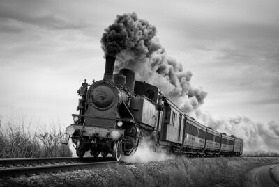 Obraz Czarno-biały obraz lokomotywy