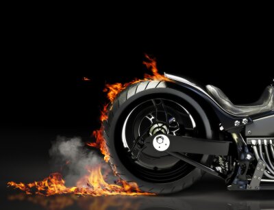 Obraz Czarny motocykl z oponą w ogniu