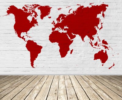 Obraz Czerwona mapa świata na cegle