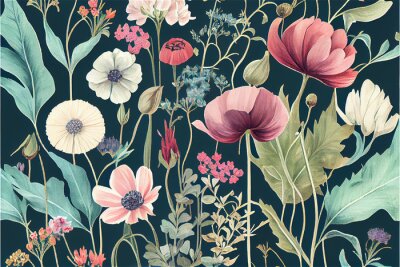 Obraz Dzikie kwiaty na ciemnym tle w stylu vintage