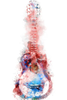 Obraz Instrumenty strunowe gitara na akwareli