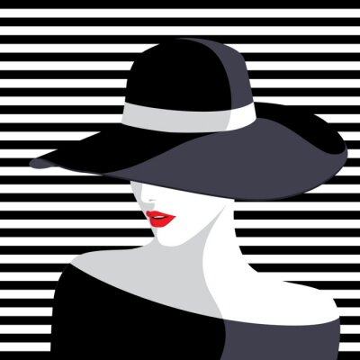 Obraz Kobieta w kapeluszu na ilustracji