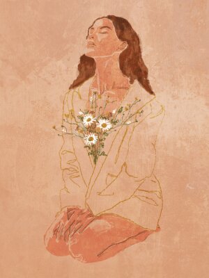 Obraz Kobieta z bukietem polnych kwiatów