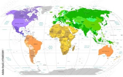 Obraz Kolorowa mapa świata z napisami