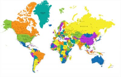 Obraz Kolorowa mapa świata z podziałem państw