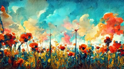 Obraz Kolorowe kwiaty i błękitne niebo