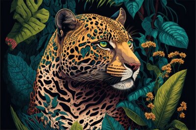 Obraz Lampart w abstrakcyjnej dżungli
