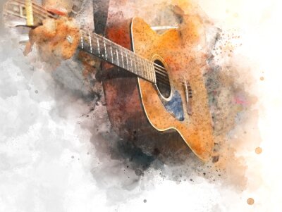 Obraz Malarskie przedstawienie muzyka z gitarą
