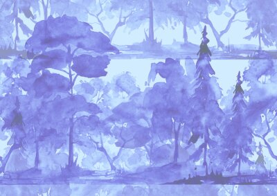 Obraz Malowany las w odcieniach fioletu