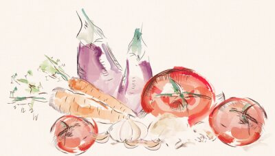 Obraz Malowany zestaw warzyw