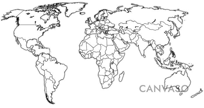 Obraz Mapa świata czarno-biała linie