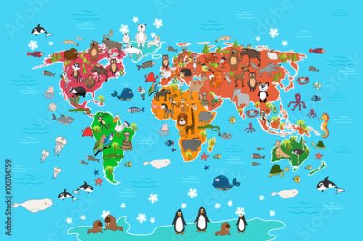 Obraz Mapa świata dla dzieci ze zwierzętami