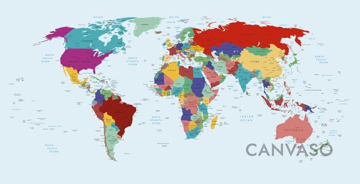 Obraz Mapa świata kolorowa polityczna