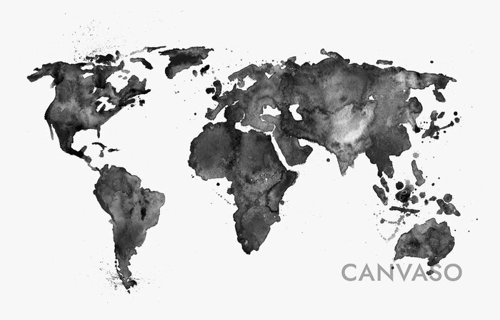 Obraz Mapa świata malowana czarną akwarelą