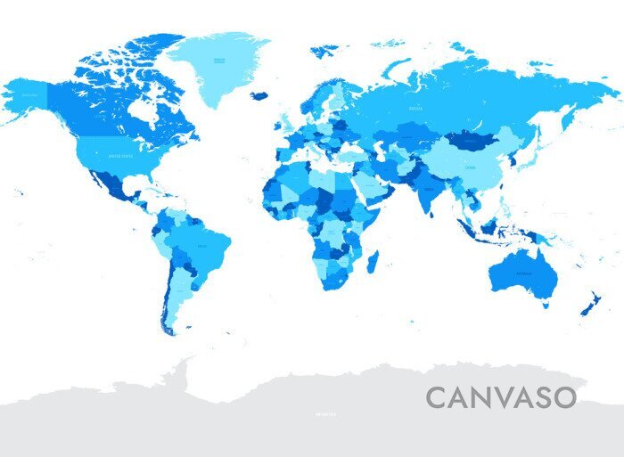 Obraz Mapa świata w odcieniach niebieskiego