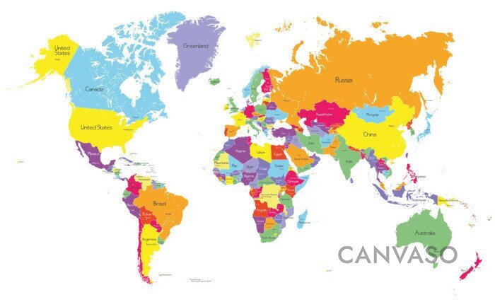Obraz Mapa świata w różnych kolorach