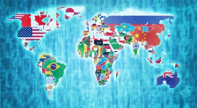 Obraz Mapa świata z kolorowych flag