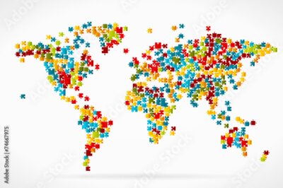 Obraz Mapa świata z kolorowych puzzli