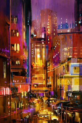 Obraz Miasto nocą w blasku kolorowych świateł