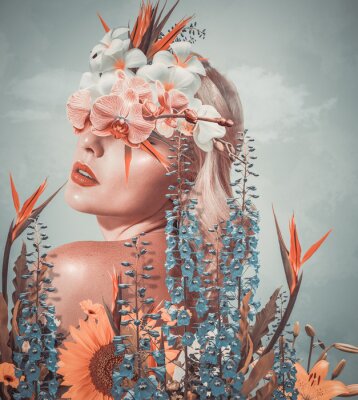 Obraz Młoda kobieta z kwiatami