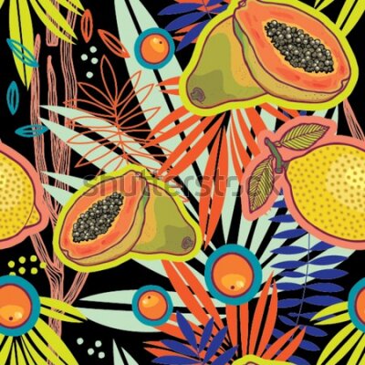 Obraz Modny deseń z tropikalnymi owocami