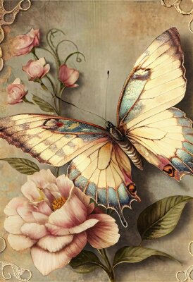 Obraz Motyl wśród kwiatów