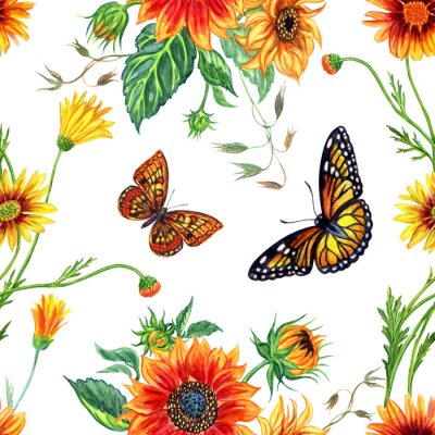 Obraz Motylki wśród słoneczników
