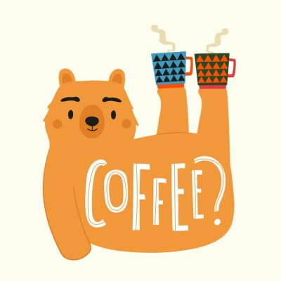 Obraz Niedźwiadek z kubkami kawy