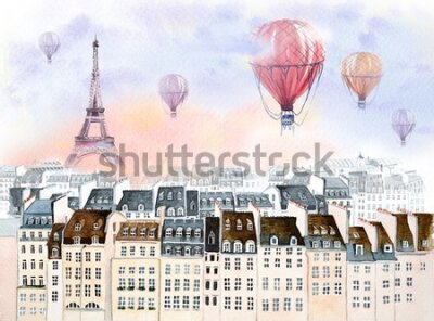 Obraz Pastelowy pejzaż Paryża z balonami