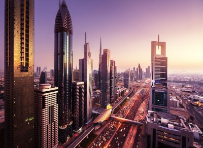 Obraz Perspektywa na Dubaj podczas zachodu słońca