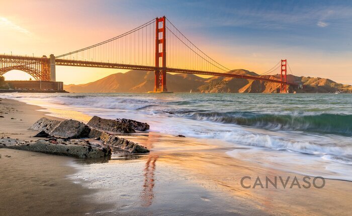 Obraz Plaża i widok na most w San Francisco