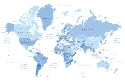 Obraz Polityczna mapa w odcieniach niebieskiego