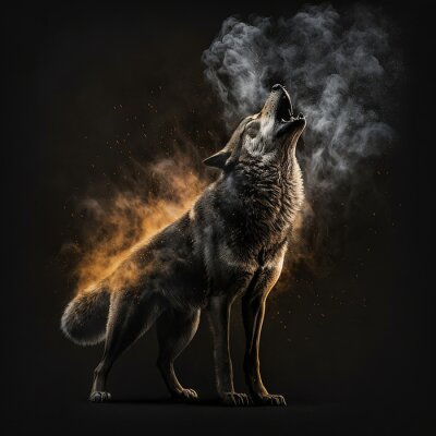 Obraz Portret czarnego wyjącego wilka alfa