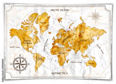 Obraz Postarzana mapa świata retro