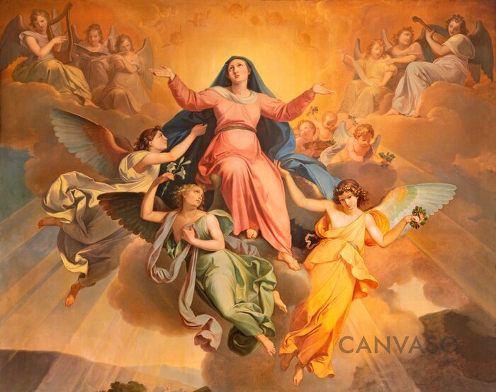 Obraz RIVA DEL GARDA, ITALY - JUNE 13, 2019: The part of the painting Assumption in church Chiesa di Santa Maria Assunta by Giuseppe Craffonara (1830).