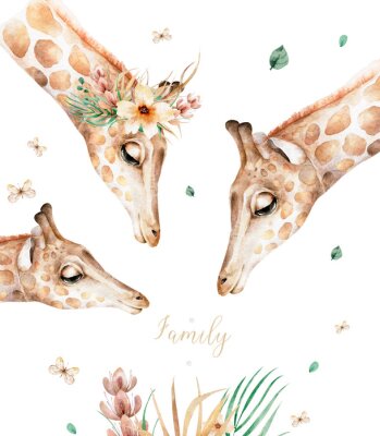 Obraz Rodzina żyrafy w kwiatach